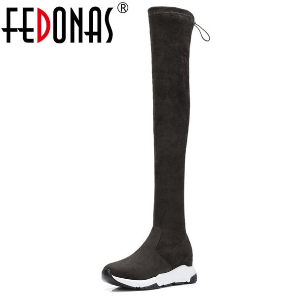 

fedonas platforms stretch boots long autumn winter over the knee high boots warm dancing shoes woman tight high long, Black
