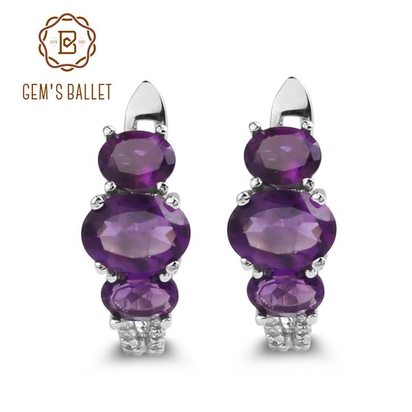 

gem's ballet natural amethyst purple gemstone romantic stud earrings 925 sterling silver earring fine jewelry for women, Golden;silver