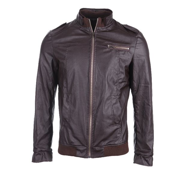 

men's leather jacket solid stand collar leather jacket for men male zipper slim washed leather outerwear, Black;brown