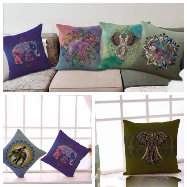 Cotton And Linen Car Sofa Pillow Case Coloured Drawing Ethnic