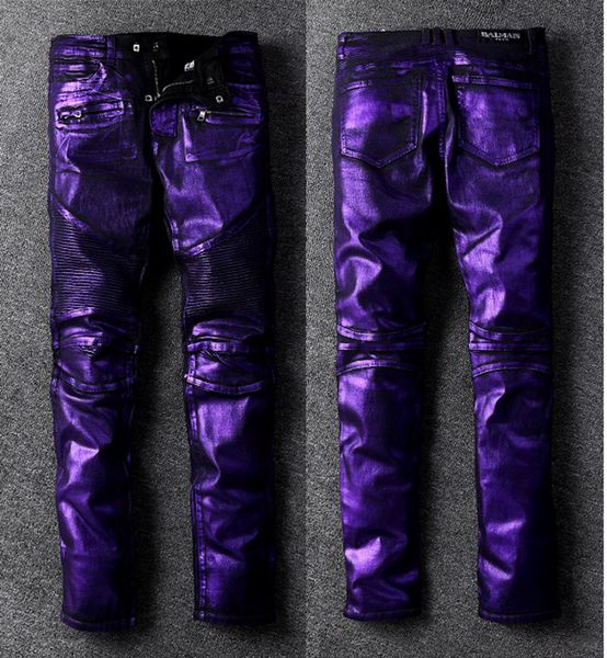 

2018 men skinny biker jeans brand designer us size 29~40 slim fit mens motorcycle moto biker hip hop mens denim for men 607, Blue