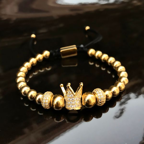 

браслеты с подвесками 6 мм золотой металл титановые стальные бусины браслет браслеты корона тканые браслет ювелирные изделия из нержавеющей, Golden;silver