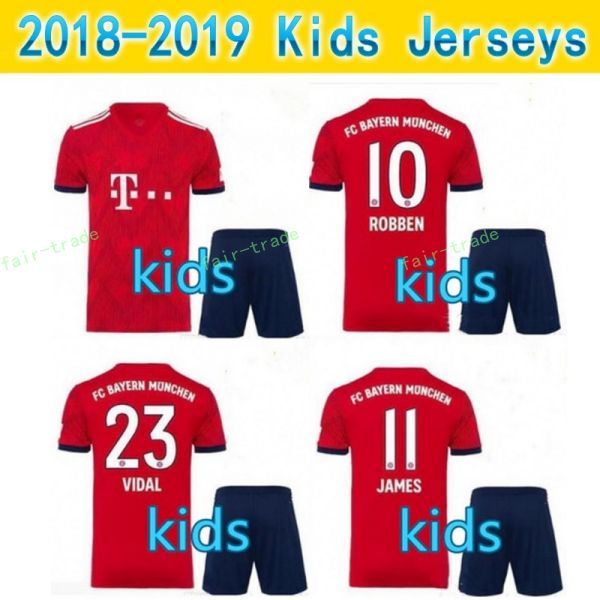 

Kids Bayern Munich Soccer Jerseys JAMES KIMMICH RIBERY MARTINEZ LEWANDOWSKI ROBBEN MULLER BOATENG VIDAL 18 19 Custom Youth Football Shirt
