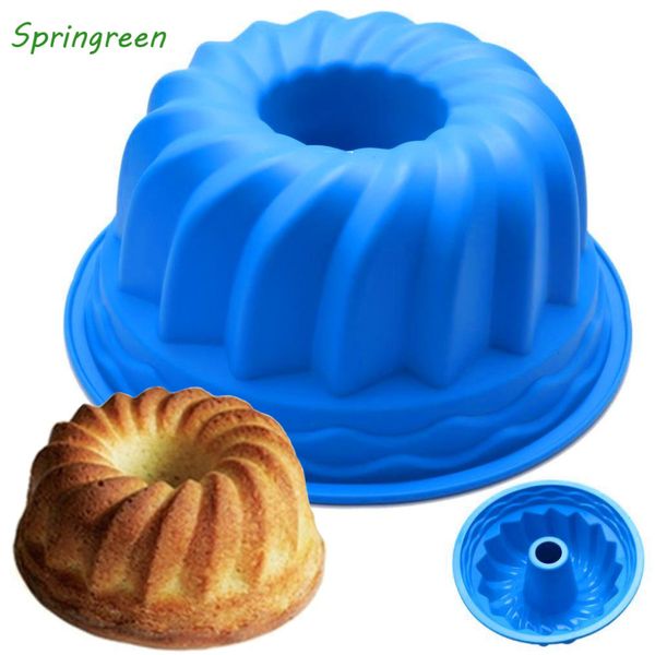 

springreen nonstick silicone swirl bundt cake pan, cake bread pastry mould, 9 inch, 8 inch mold (random color