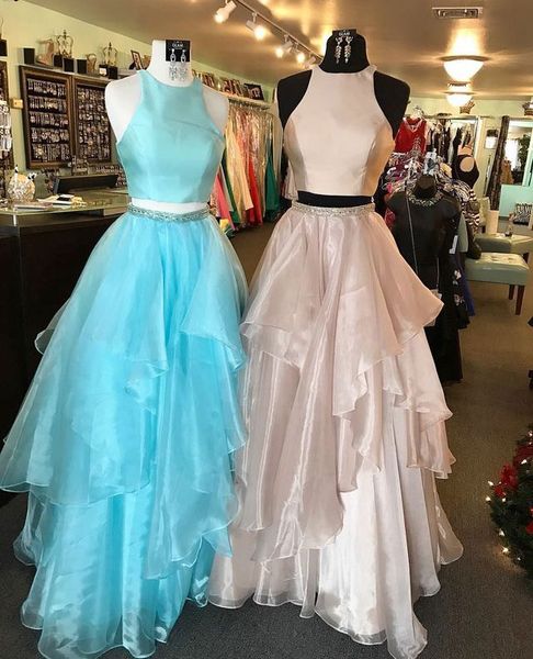 

selling two piece/2 piece simple peach/blue prom dresses evening dresses for women in stock, Red