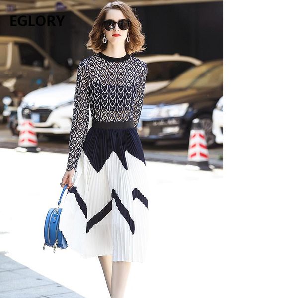 

hollow out party women's dress 2018 autumn lady sweetheart embroidery long sleeve a-line pleated dress vestidos renda mujer, White;black