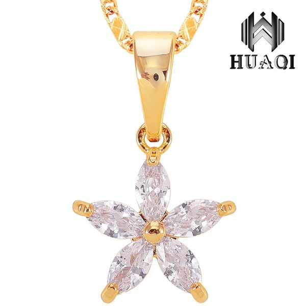 

new necklace crystal five point star pendant micro paved cubic charms hip hop fashion jewelry tennis chain for gift, Silver