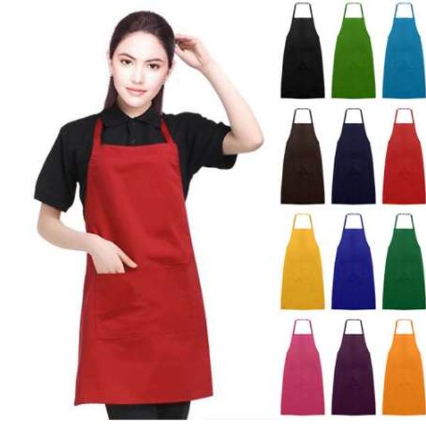 Grembiule da cucina di vendita calda 2018 New Plain Unisex Grembiule da lavoro per catering Tabard con doppia tasca doppia con scollo all'americana Avental