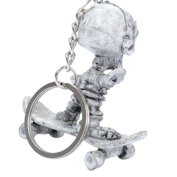 

skateboard skull rubber keychain skeleton funny chain bag car key holder keyring, Silver