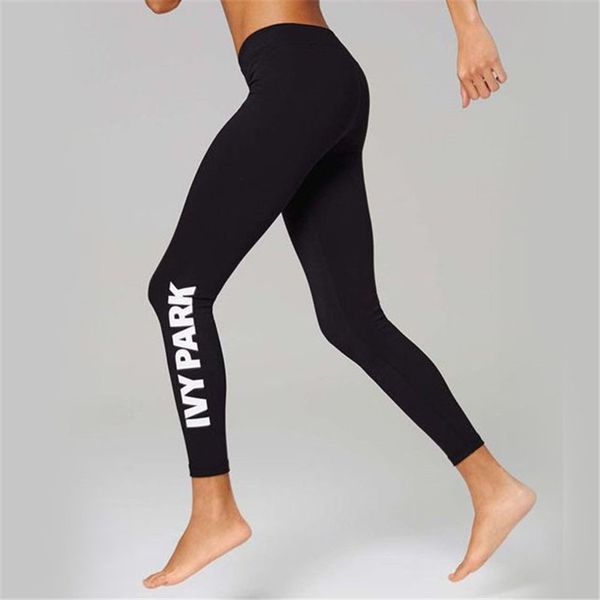 

ehnsyzyu 2018 new style women ivy park letter printed leggings elastic comfortable stretch sport slim legging fitness trousers, Black;white
