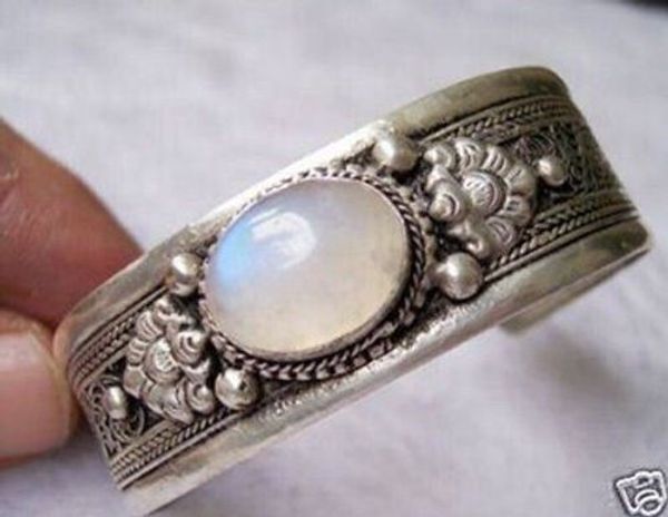 

wholesale price 16new ^^^^china tibet silver white moonstone cuff bracelets, Black