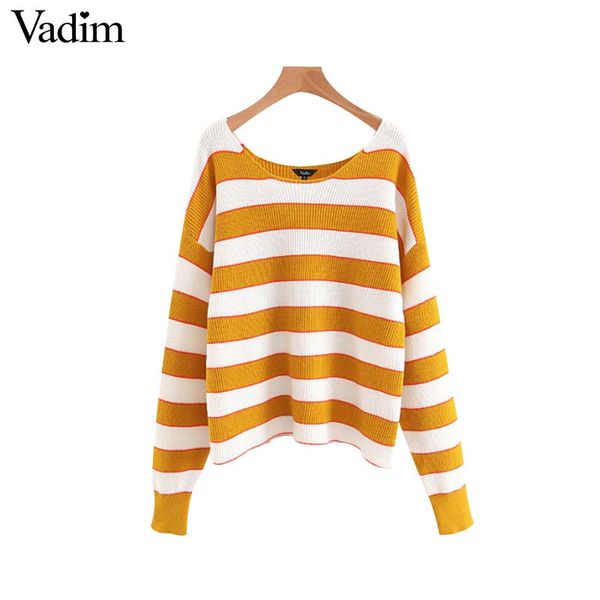 

vadim women casual striped knitted sweater long sleeve o neck autumn winter stretchy pullovers female basic loose ha028, White;black