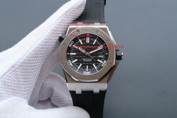 

factory supplier watches automatic mechanical 42mm stainless steel men watches rubber strap black dial men's wristwatches, Slivery;brown