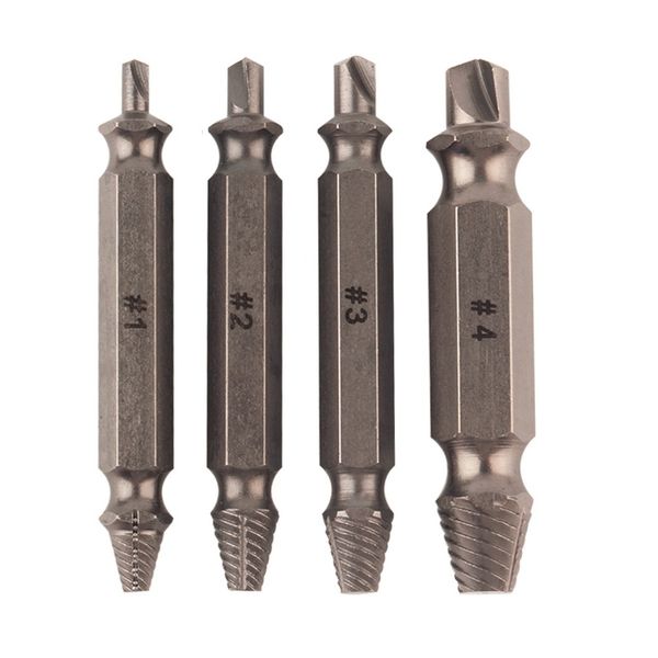 

4pcs/set screw extractor drill bits guide set removal broken damaged screw bolt out wood bolt stud remover tool kit 1/2/ 3/ 4#