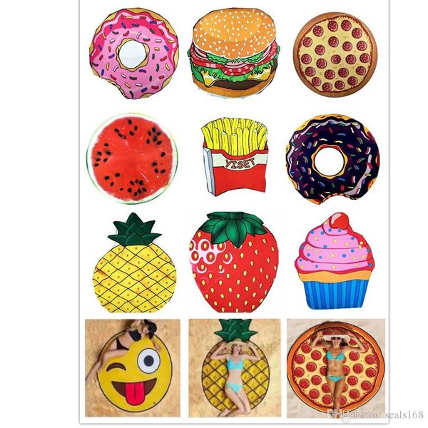 Round Beach Shower Towel Blanket Yoga New Chiffon Towel Picnic Mat Blanket For Emoji Pineapple Ice Cream Strawberry Watermelon Skull Hh7 797 Wholesale