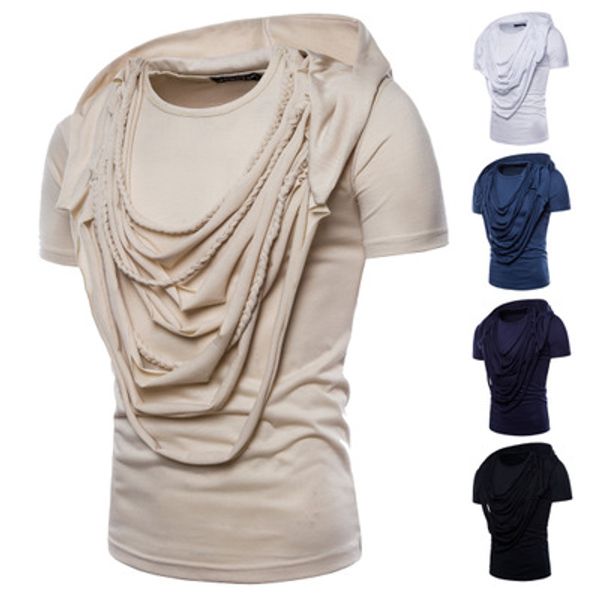 

Summer Hip Hop Top Draped Design Vintage Male Short Sleeves Fashion Hooded T Shirt PLus Size Homme Wear