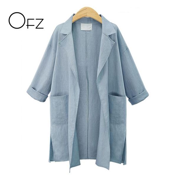 

2017 autumn winter european style women long sleeve trench coats double pockets ladies outerwear loose casual linen cardigans, Tan;black