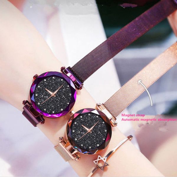 

dropship 1pc starry sky pedometer watch waterproof magnet strap buckle stainless steel women gift diamond lady's watch