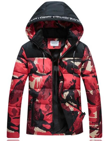 

winter new men's camouflage youth hooded warm cotton clothes outerwear coats parkas jacket, Black