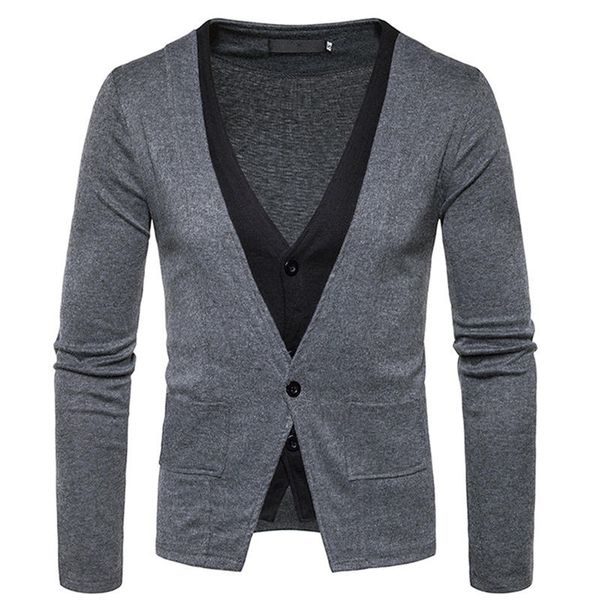 

men sweatercoat v neck fake two blazer coat casual knitwear cardigan jumpers retro kniing sweater buon autumn 0567, White;black