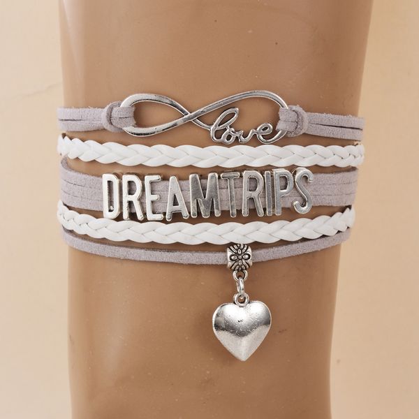 

ncrhgl infinity love dream trips bracelets bangles heart charm braided pu leather bracelet jewelry for men women drop shipping, Black