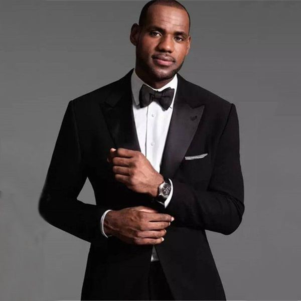 

custom made black men suits slim fit groom tuxedos satin peaked lapel 3 piece jacket pants vest man blazers party prom ternos, Black;gray