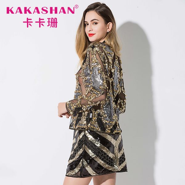 

women fashion beading lace blouse perspective loose sequins blouse, White