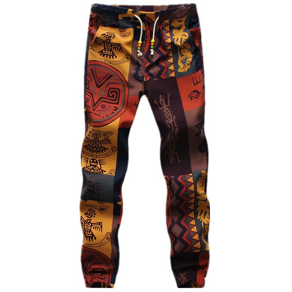 

large size cotton and linen fabric drawstring pants male summer and autumn fashion casual flower pants s - 5xl, Black
