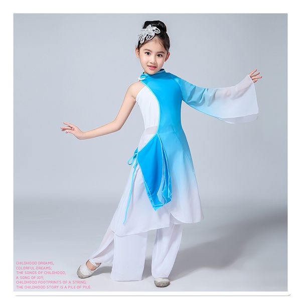 

new children's sleeves dance costumes costumes classical water sleeves surprise dance girls modern dance performance clothing, Blue
