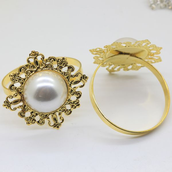 Anello di tovagliolo di perla bianca di vendita calda 250 pz / lotto Colori dorati Anello di tovagliolo Tovagliolo Matrimoni e forniture alberghiere Spedizione gratuita