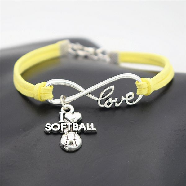 

AFSHOR Punk Sport Antique Silver I Love Softball Pendant Charm Leather Bracelets for Women Men Softball Team Gift Infinity Love Jewelry