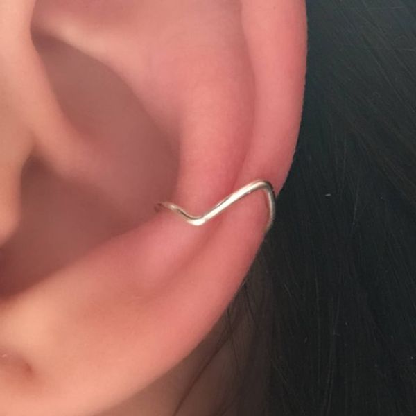 

clip earrings fake piercing ear cuff handmade gold filled customize jewelry punk cuff piercing jewelry earrings for women, Silver