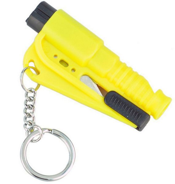 3in1 Car keychain Safe Tool Hammer Window Breaker seat Belt Cutter whistle Green