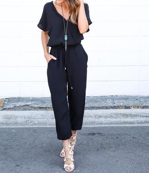 

Solid Shoulder Romper Casual Summer V Neck Cross Lacing Solid Chiffon Casual Sexy Combinaison Women Female Jumpsuits Bodysuit