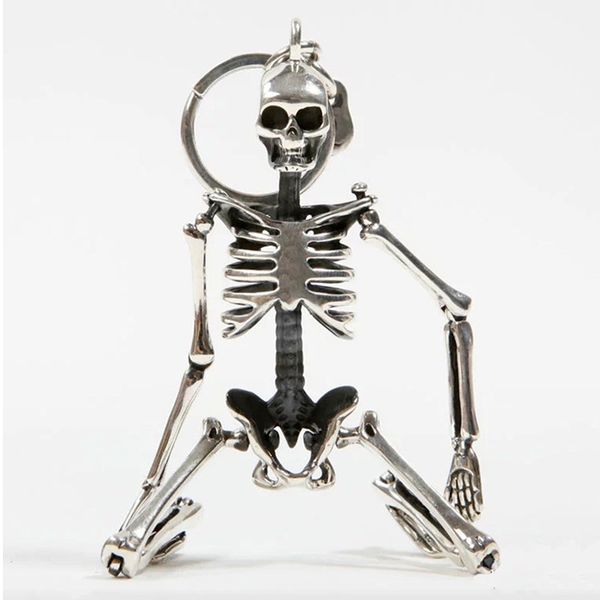 

foldable skeleton pendant key chain for men women antique silver color metal alloy skull bag charm key ring car keychain keyring