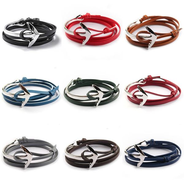 

leather charm bracelets for women silver plated anchor leather bracelet for men leather wrap bracelet fashion jewelry, Golden;silver