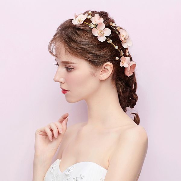 Acheter Fleur Rose Tiare Feuille Dor Pince à Cheveux Mariée Bandeau Accessoires De Cheveux De Mariage De Bal Bandeaux De Cheveux Perle Romantique