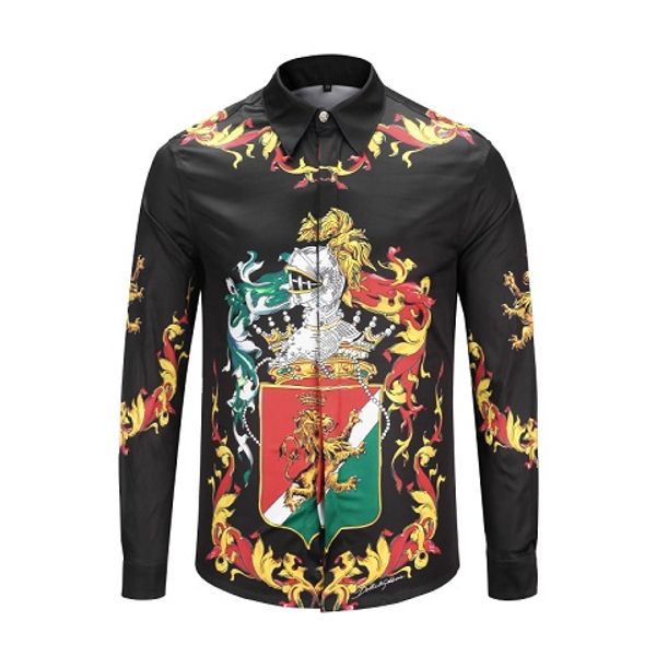 

2018 new luxury mens fashion casual long sleeve shirt 90112 vintage designer 3d print slim fit cotton lapel dress shirts -xxxl, White;black