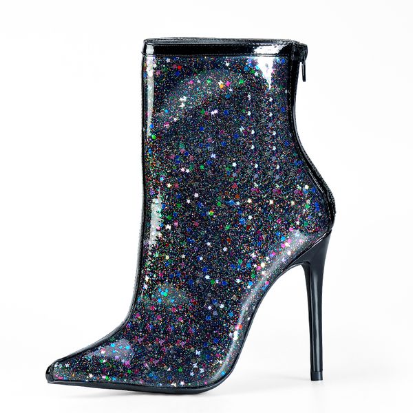 

ankle boots for women high heels clear shoes perspex pvc waterproof women ankle boots printing stars and butterfly boots, Black