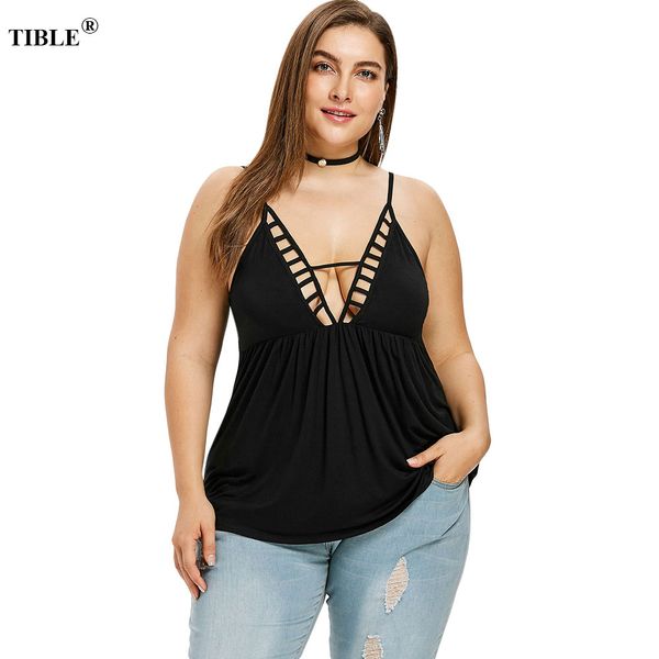 

tible plus size 5xl solid vest deep v neck plunging neck babydoll 2018 fashion big size backless women tank new arrival, White