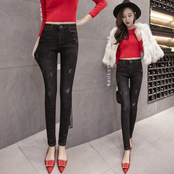 

good make high-grade quality pencil jeans fashion winter high waist and feet high elastic velvet thickening female, Blue