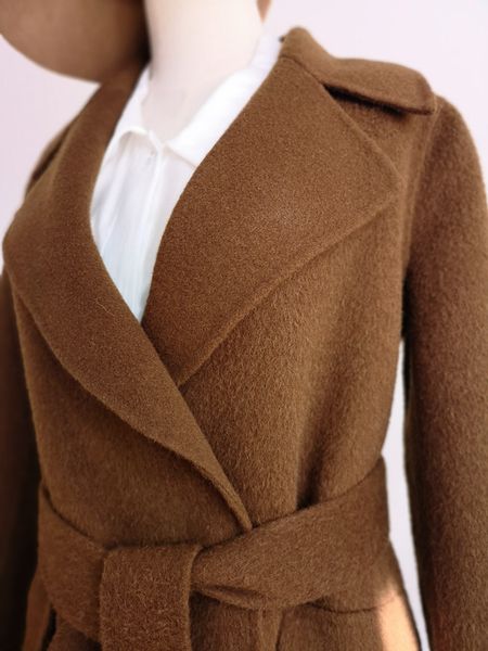 

women wool coat 2018 new fashion designer women's classic long handmade alpaca outerwear notched collar woolen coat, Black