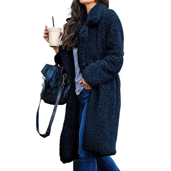 

winter warm lamb fur coat women casual long sleeve long faux fur coat winter outwear ladies warm jackets teddy parka femme, Black