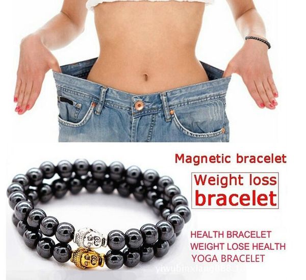 

magnetic hematite round budda heads stone beads bracelet for men&women weight lose anti-fatigue health care energy bracelet, Golden;silver