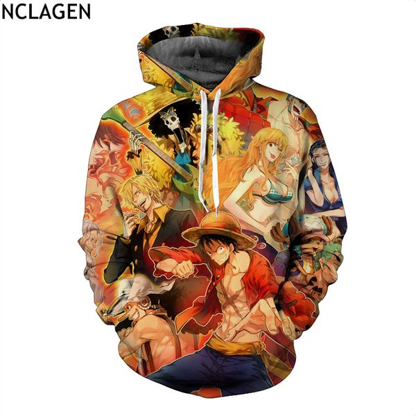 

nclagen men women one piece monkey d luffy kuzan the straw hat pirates print 3d pullovers loose hooded hoodies sweatshirts, Black