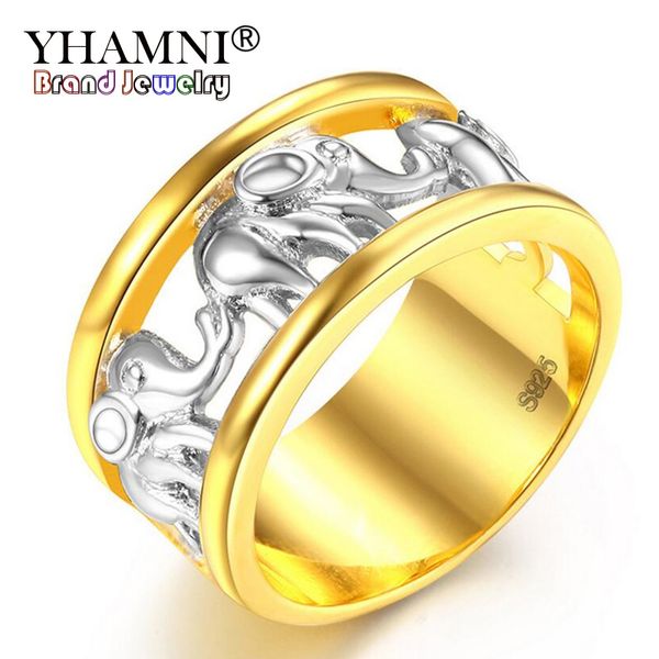 

yhamni new vintage holy elephant ring 925 silver&gold color animal jewelry rings for women party gifts memorial ring kyra074, Slivery;golden
