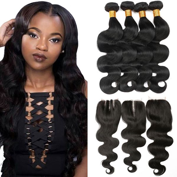 4 Bundles Raw Virgin Brazilian Hair With Closure Body Wave