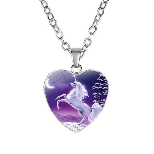 

unicorn with wings pendant necklaces white horse 20 mm heart glass cabochon gifts link chain women charm jewelry pegasus necklace, Silver