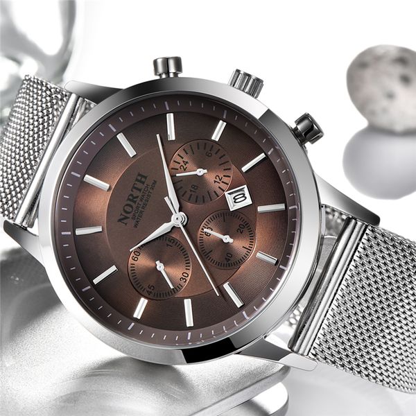 

north men's fashion casual sport quartz watch men full steel mens watches watches relogio masculino, Slivery;brown