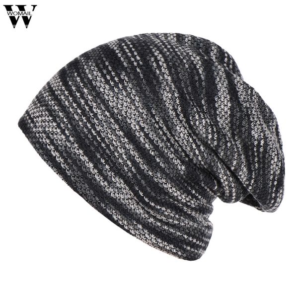 

new hats 1pc women fashion women mens warm striped knitted outdoors casual hat ruffle striped wrap cap 2018 nov2